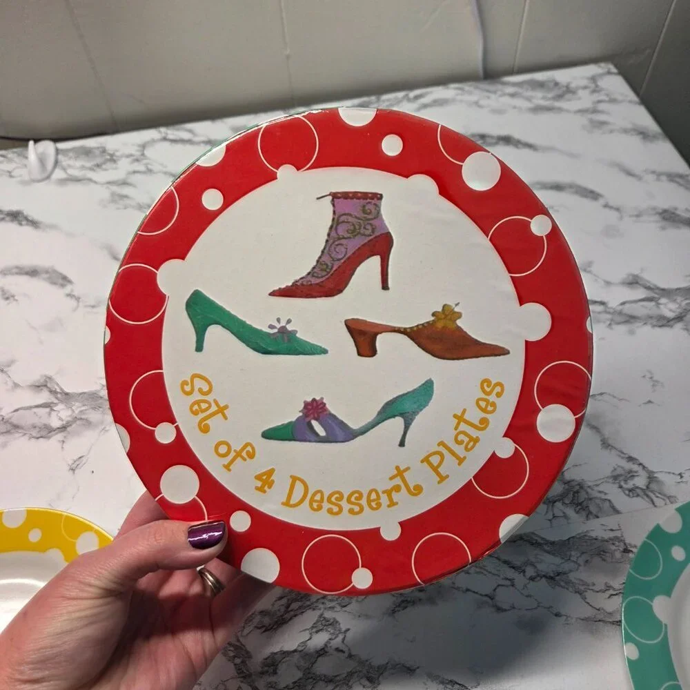 True Living Multi Colored 7.5 inch Heel Shoe Set of 4 Desert Plates